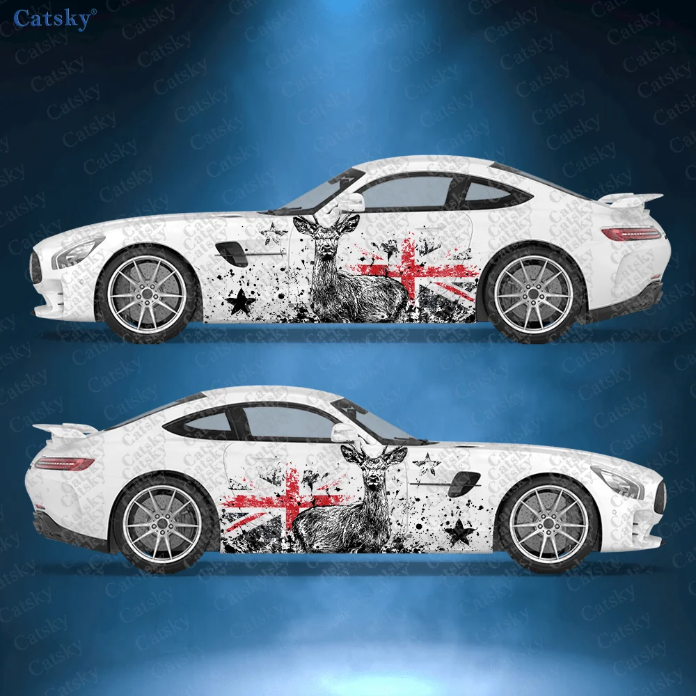 2pcs Deer National Flag Splash Car Side Wraps, Self-Adhesive PVC Waterproof & Scratch-Resistant Stickers, Car Accessory Gift