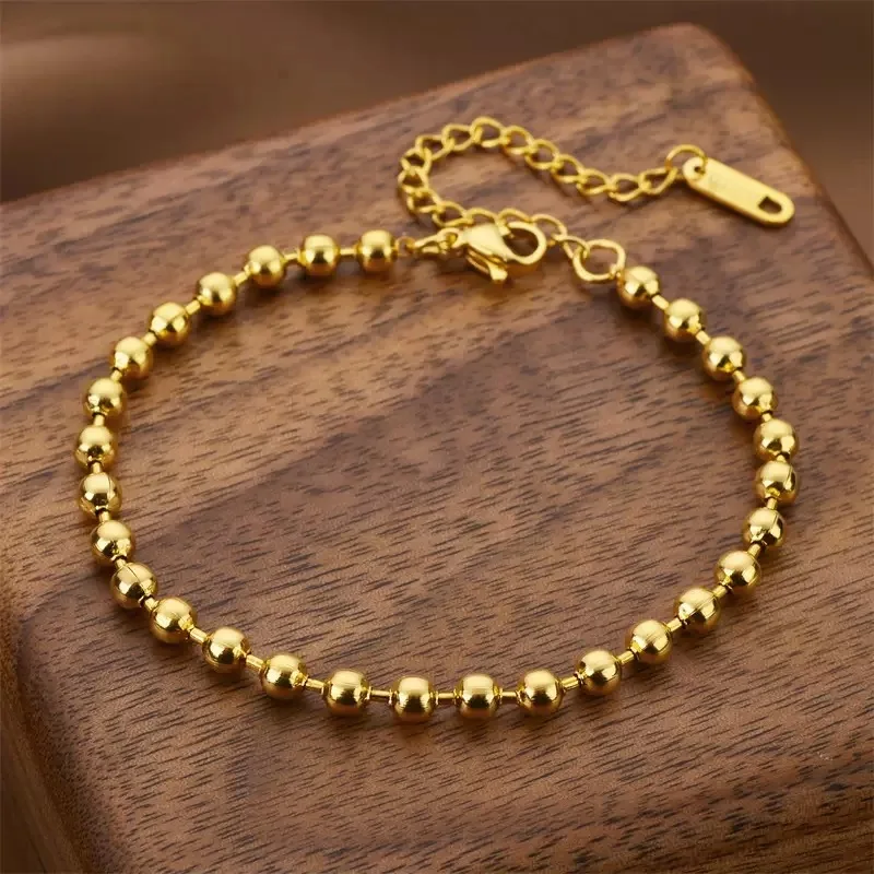 Stainless Steel Gold/ Silver Color 4 mm Beaded Chain Bracelets for Women 18K Gold Jewelry Accessories Wholesale