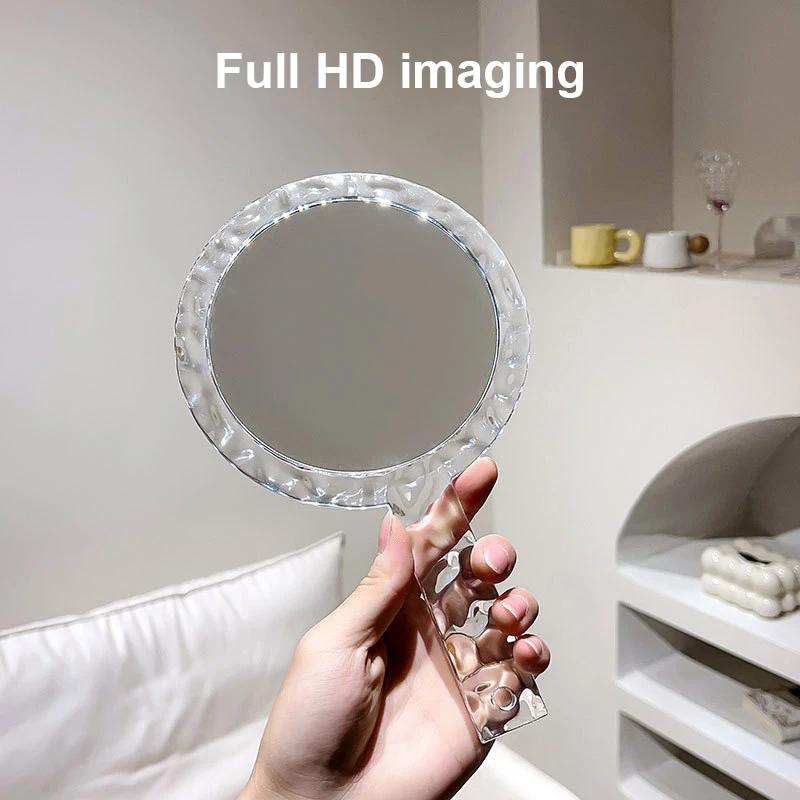 Water Ripple Handle Mirror Portable Round Make Up Mirror HD Beauty Mirror Room Decor