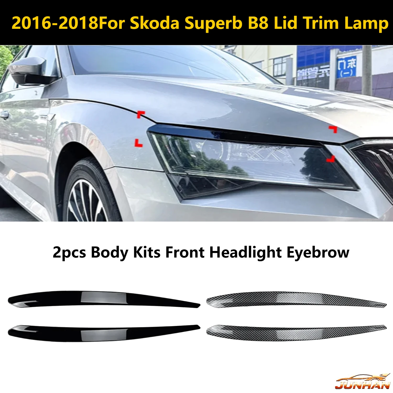 

2pcs 2016-2018For Skoda Superb B8 Lid Trim Lamp Cover Body Kits Front Headlight Eyebrow Eyelids Sticker Gloss Black Carbon Fiber