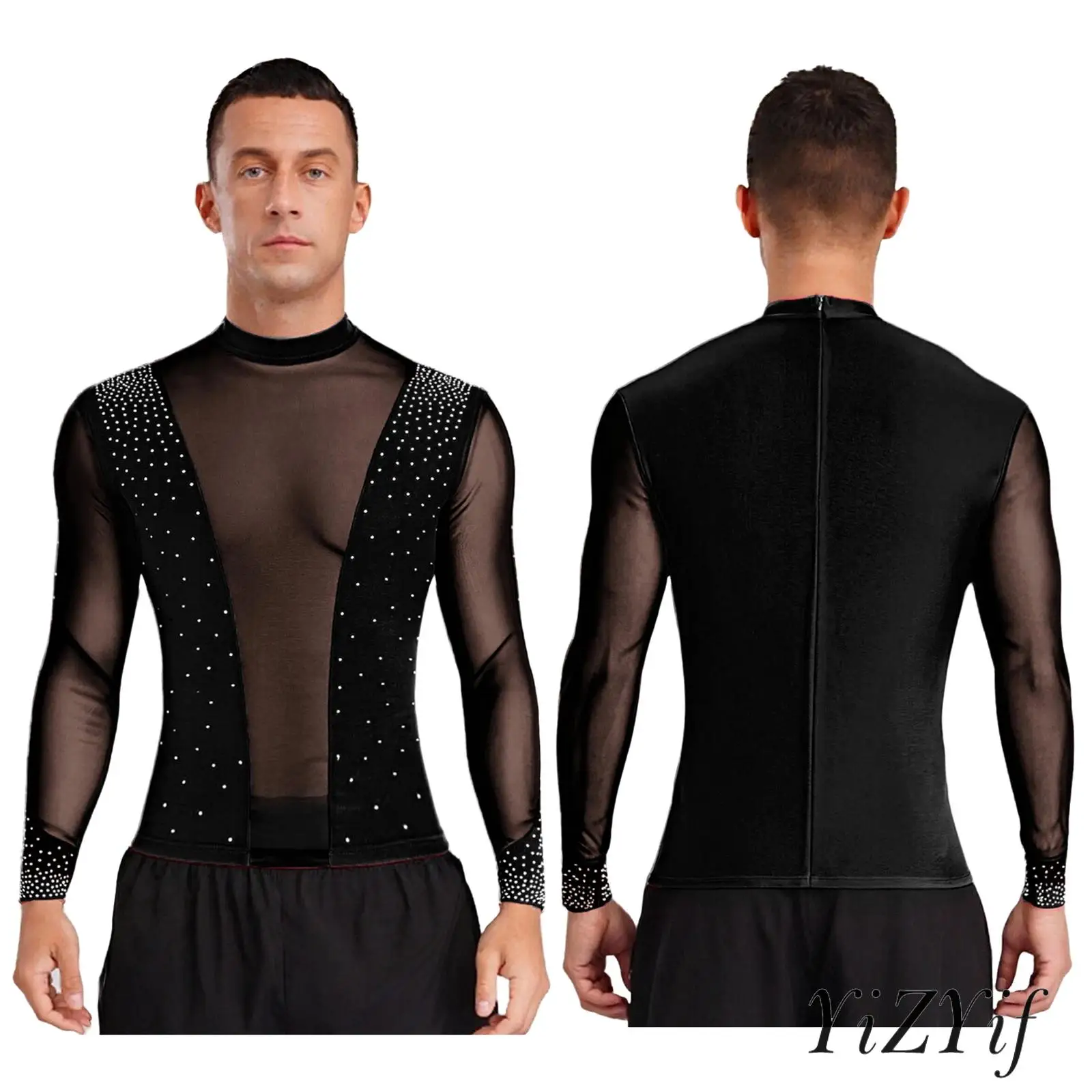 

Men Elegant Figure Skating Dance Blouse with Shimmering Details Ballet Dance Top Ballet Latin Dance Costume for Salsa Tango Show