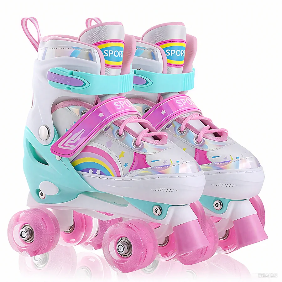 Patines de ruedas infantiles con 4 tamaños ajustables y ruedas brillantes, para niños y niñas