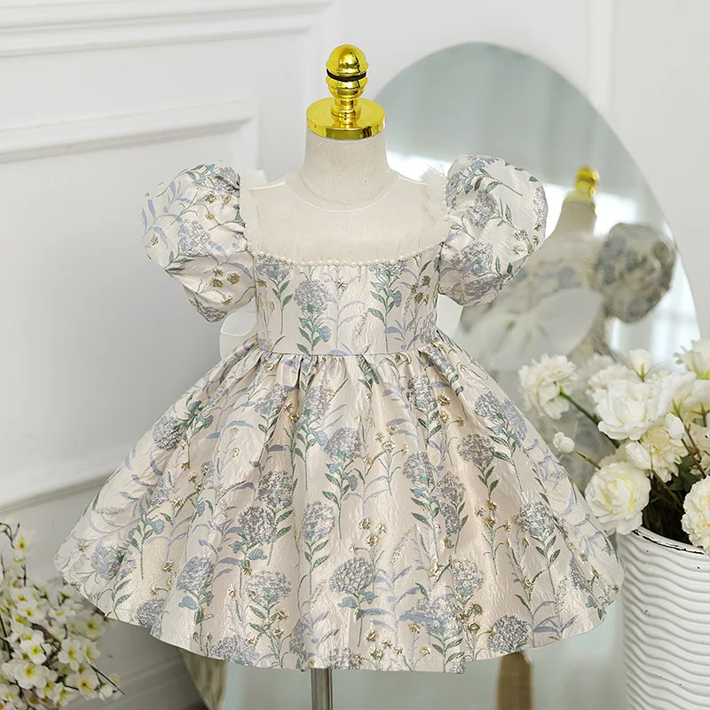 Lolita Little Girl Party Dress for Baby Kids Princess Evening Dresses Child Floral Print Ball Gown 1-5 Years