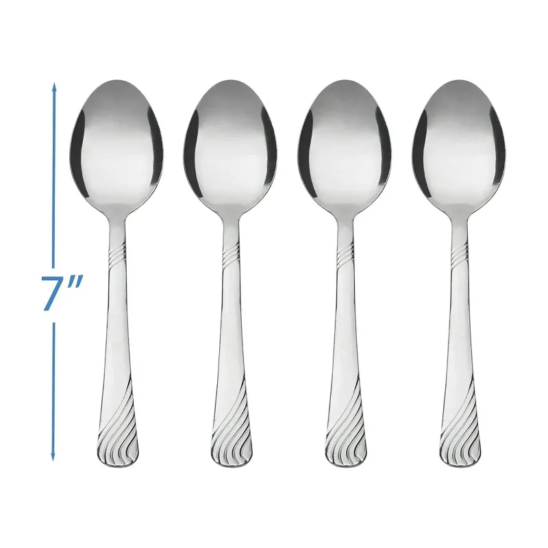 Swirl Stainless Steel Adult Dinner Spoon, 4-Piece Set, Silver