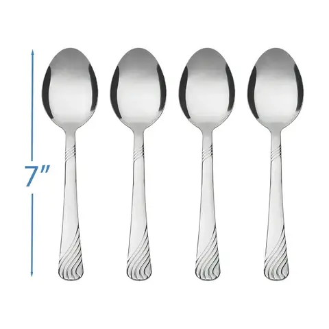 Swirl Stainless Steel Adult Dinner Spoon, 4-Piece Set, Silver