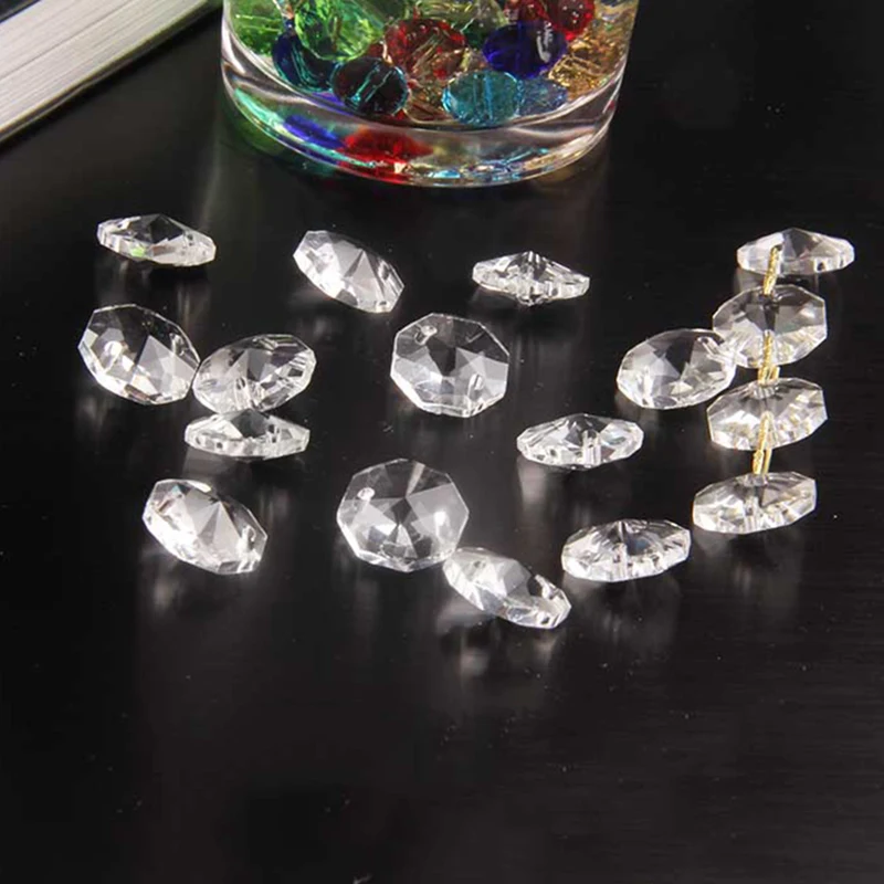 14mm 50Pcs Artificial For Crystal Octagon Beads Droplets Chandelier Pendants Bead Chain String For Wedding Party Christmas Decor