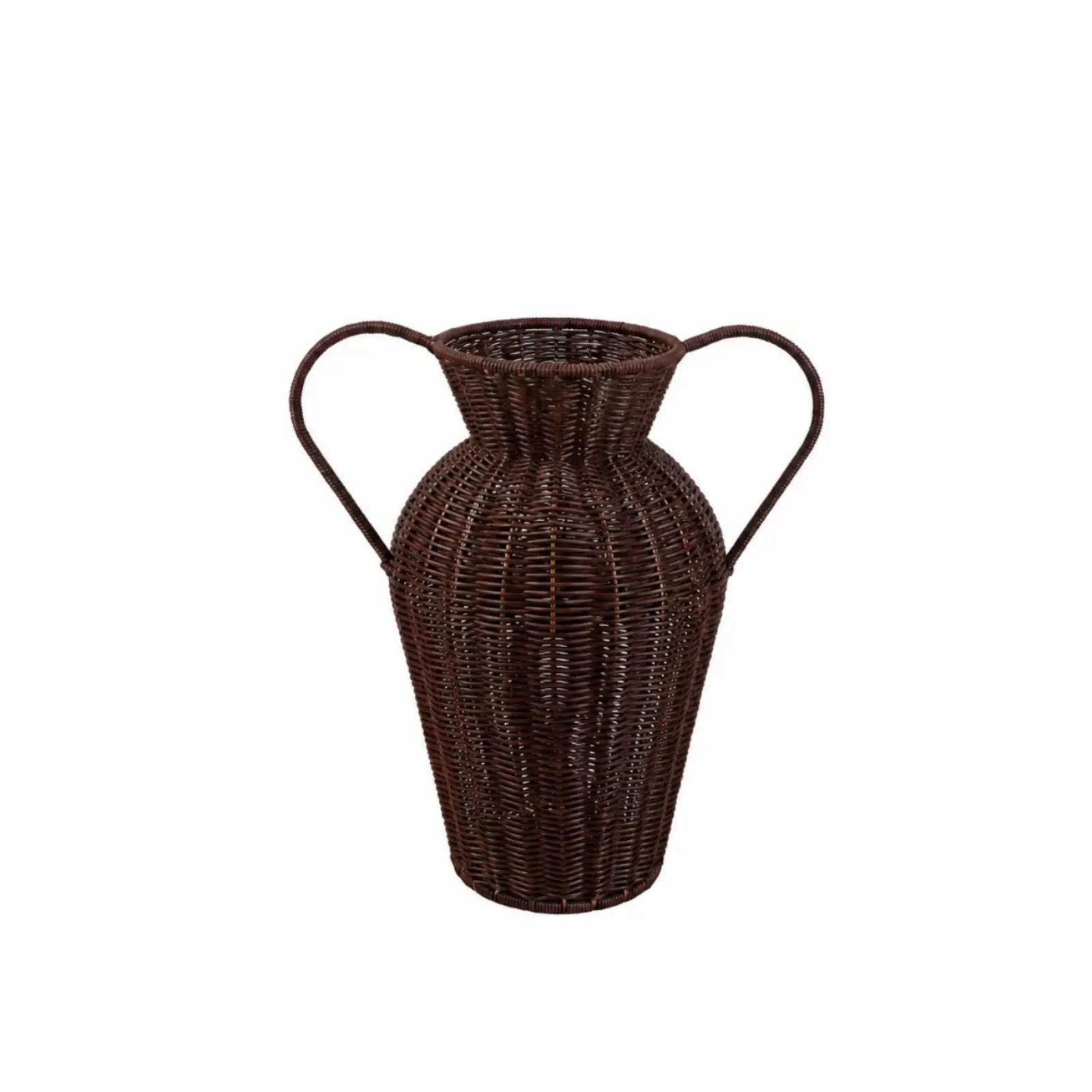 Woven Rattan Urn Vase with Handles for Living Room Shelf Decor Modern Rustic Style