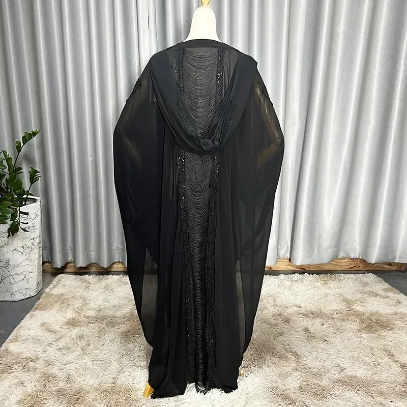 2024 Abaya Dubai Elegant Muslim Long Sleeve V-neck Black Plus Size Long Abaya Dress Kaftan Abayas for Women with Hijab Gowns