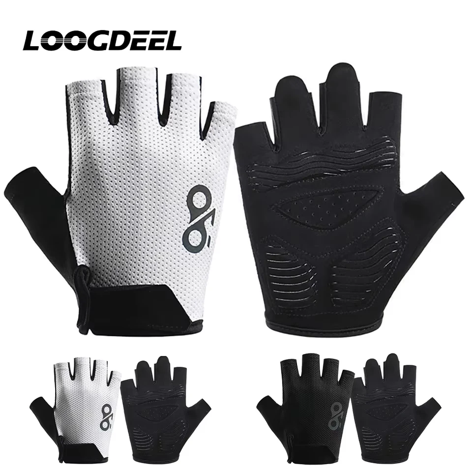 LOOGDEEL Bicycle Gloves Fingerless Sports Gym Training Bike Gloves Half Finger Cycling Gloves Men Women Anti Slip Shock Summer