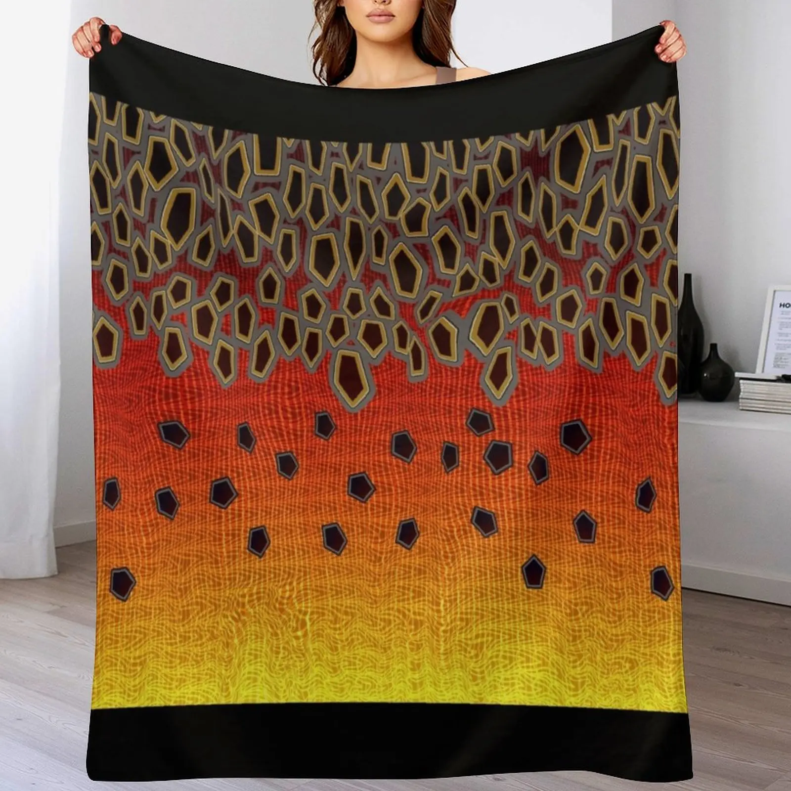 

Orange Brown Trout Camo Throw Blanket Plaid on the sofa sofa bed Moving Summer Blankets