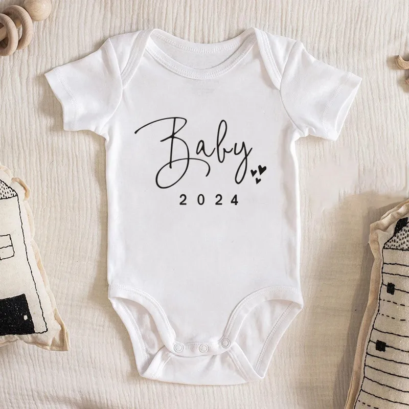 Baby 2024 Pregnancy Announcement Newborn Baby Bodysuits Cotton Summer Boys Girls Romper Jumpsuit Clothes Outfit