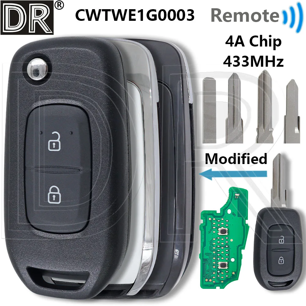 

Отличный модифицированный складной CWTWE1G0003 4A чип 433 МГц автомобильный дистанционный ключ для Renault Symbole Trafic Logan Sandero Dacia Duster Lodgy Dokker