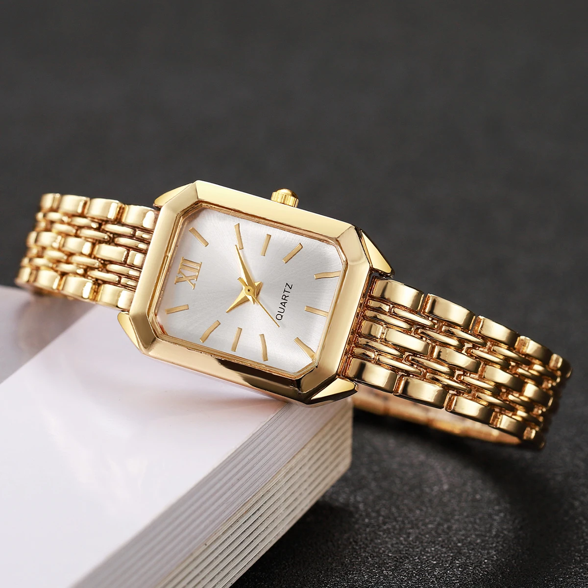 2PCS/Set Fashion Square Women Quartz Watch Elegant Ladies Wristwatches Rhinestone Bracelet Set Reloj Mujer Clock (Without Box) image 4