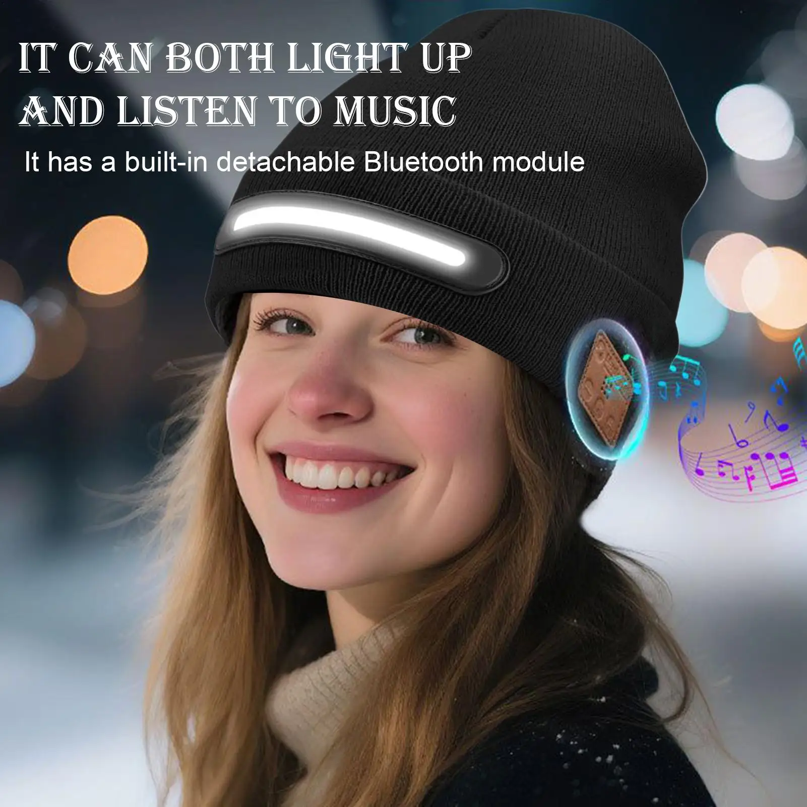 LED Beanie Hat With Lights Unisex Warm Winter Hat USB Rechargeable Headlamp Cap Winter Knitted Night Lighted Hat Flashlight