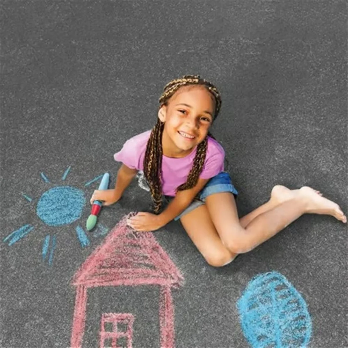 AB51 세척 가능한 보도 분필 페인트 브러시 세트 폼 브러시 헤드가있는 부드러운 분필 페인트 스틱 어린이 선물 어린이 페인트 브러시