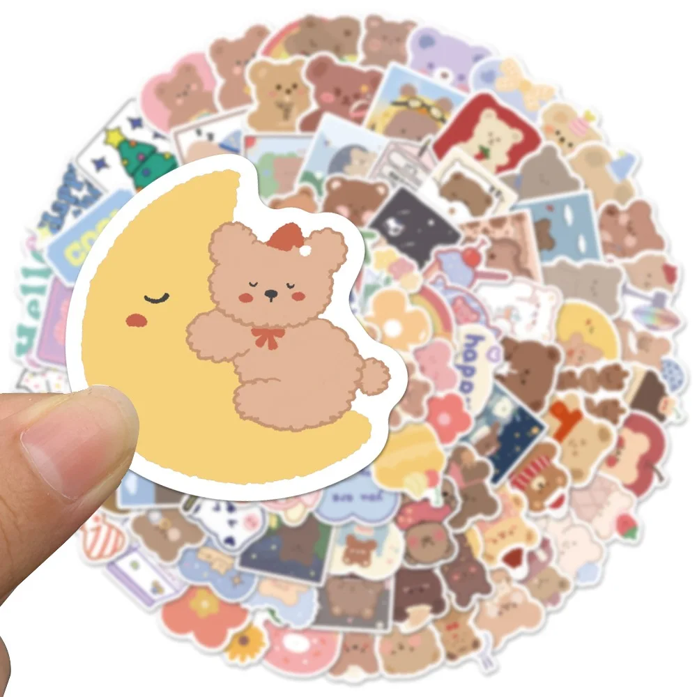 10/30/50/102Pcs Cartoon Bear Waterproof Graffiti Sticker Aesthetic Decorative Luggage Laptop Phone Diary Scrapbook Kids Stickers