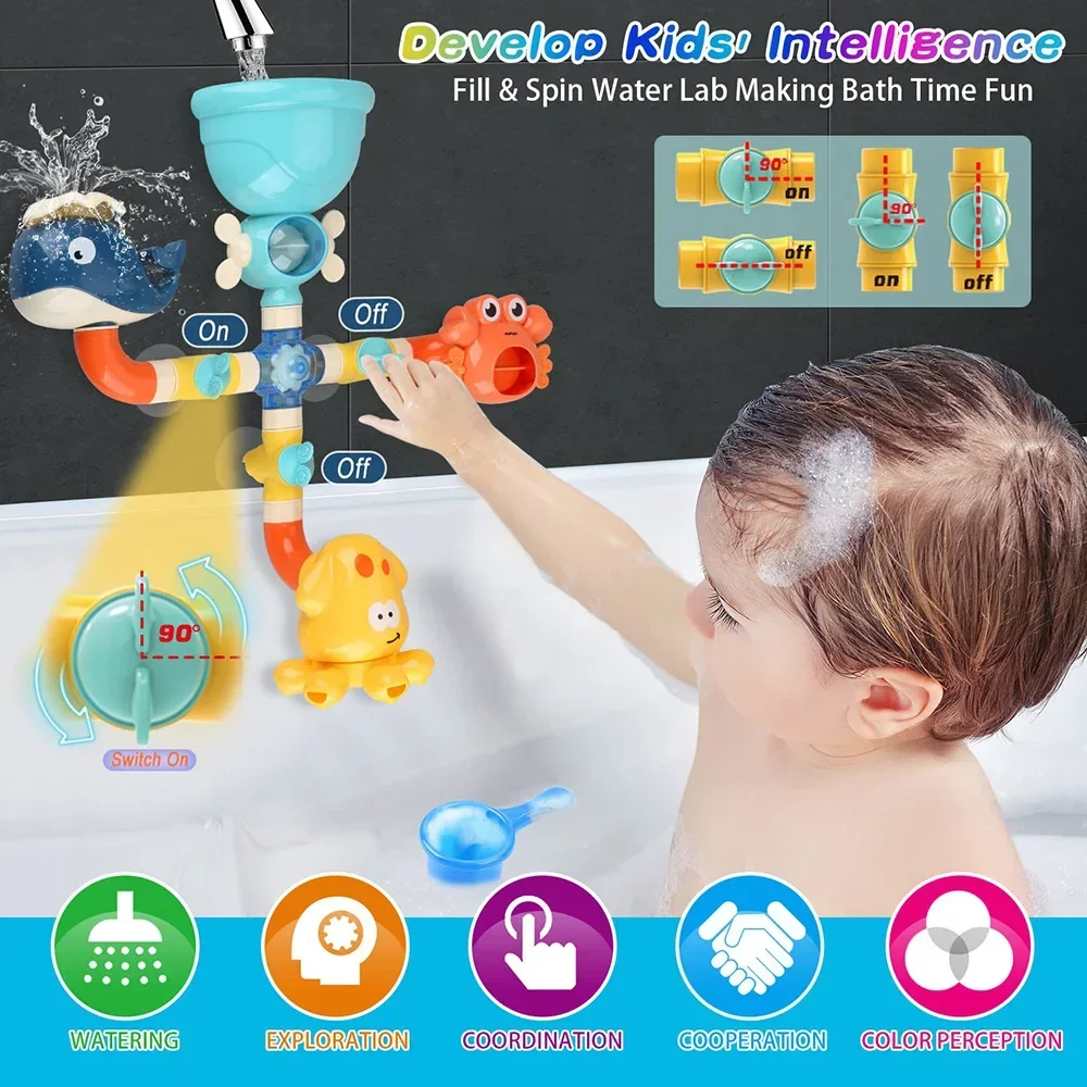 Baby Bath Toys Bathtub DIY Pipes Tubes Bath Time Water Game Spray Swimming Bathroom Toys for Toddlers Kids Gifts Birthday Gift