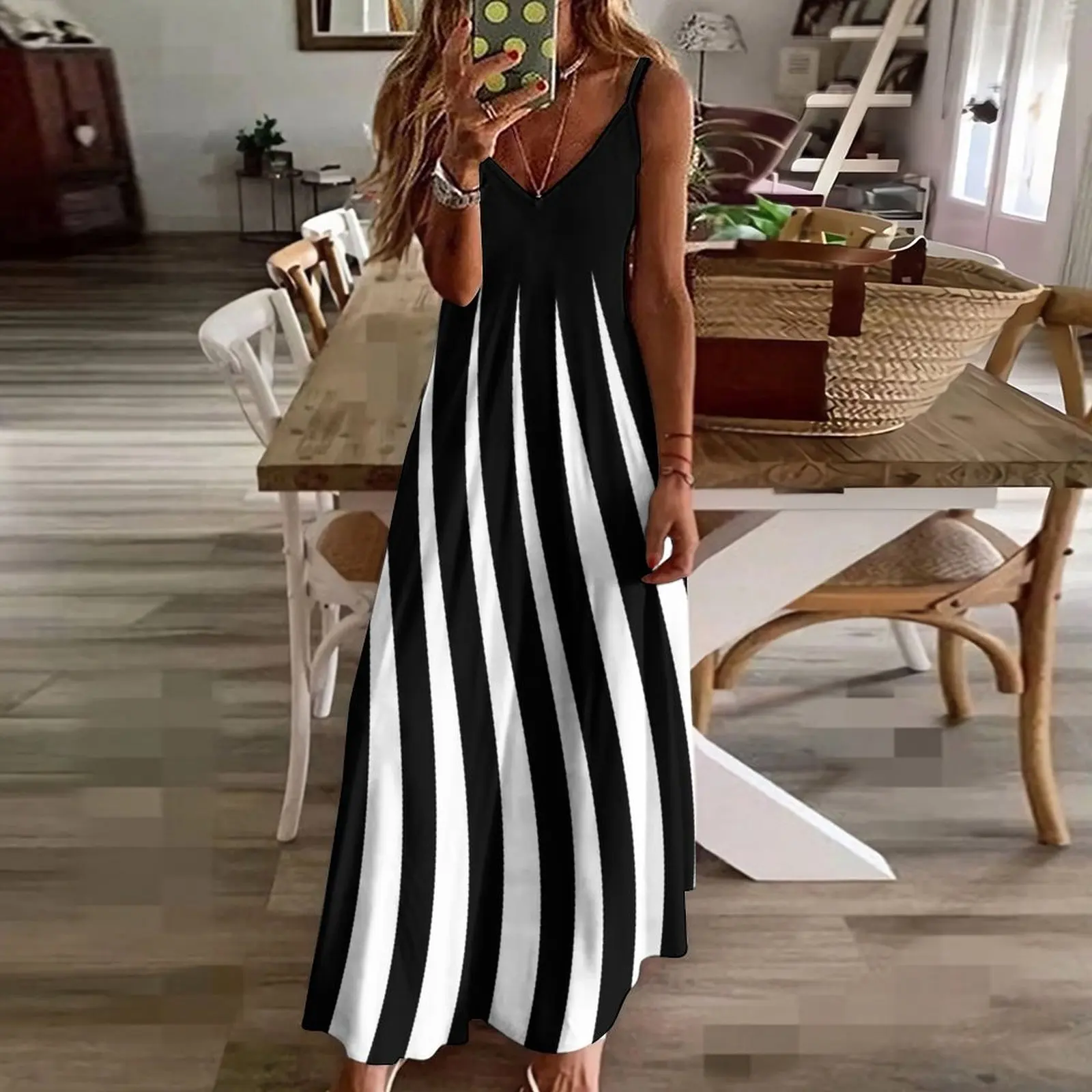 Black and White Irregular Stripes Sleeveless Dress dresses summer Women long dress dresses for women