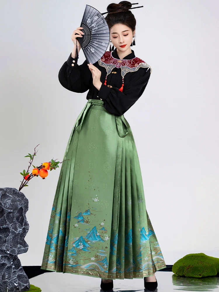 

Новая женская юбка Ханьфу в традиционном китайском стиле Цзяньцзян, с золотым плетением, в стиле династии Мин, из полиэфирного волокна 100%