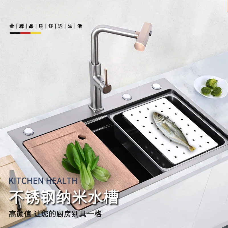 

Nano Embossing Gun Black Sink Set Stainless Steel Counter Basin Dishwasher Honeycomb High Quality Kitchen