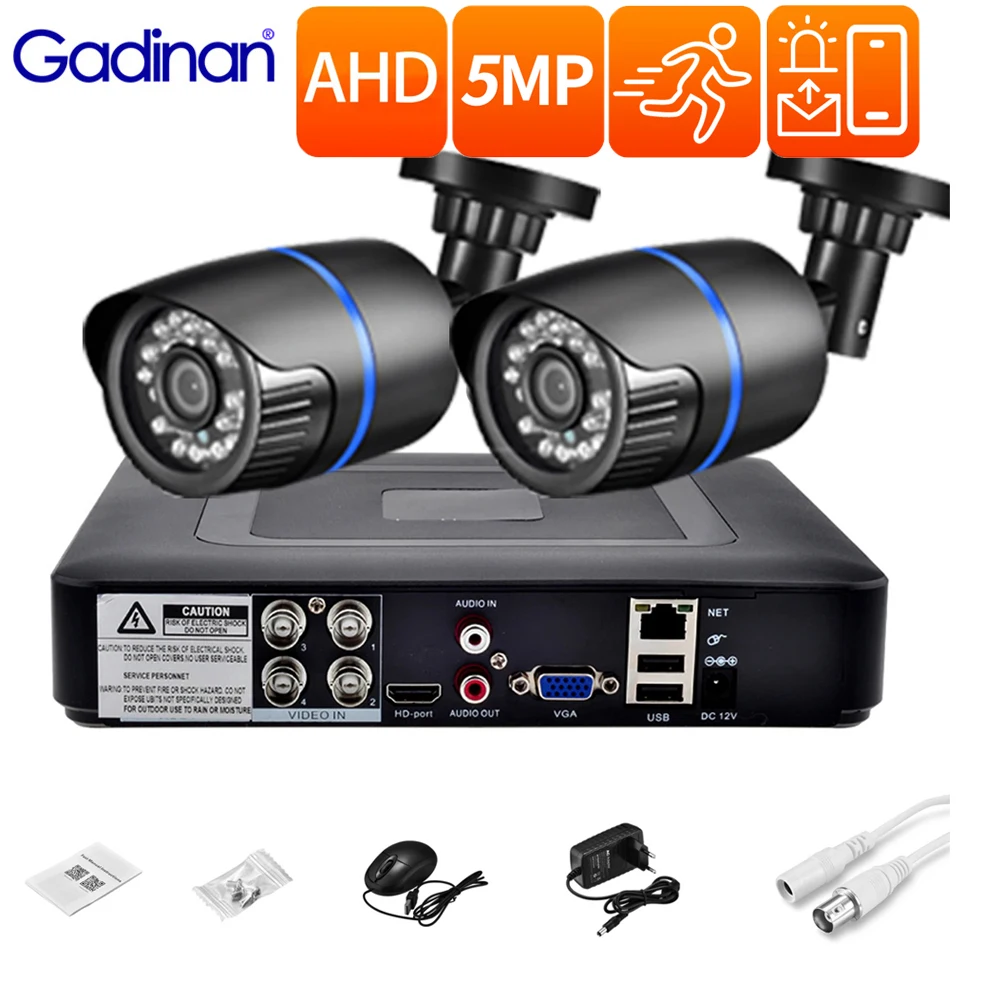 

Gadinan 4CH DVR CCTV System 2PCS AHD Cameras 5MP 2MP 720P Video Surveillance Kit 5 in 1 DVR Recorder Smart Home IR Night Vision