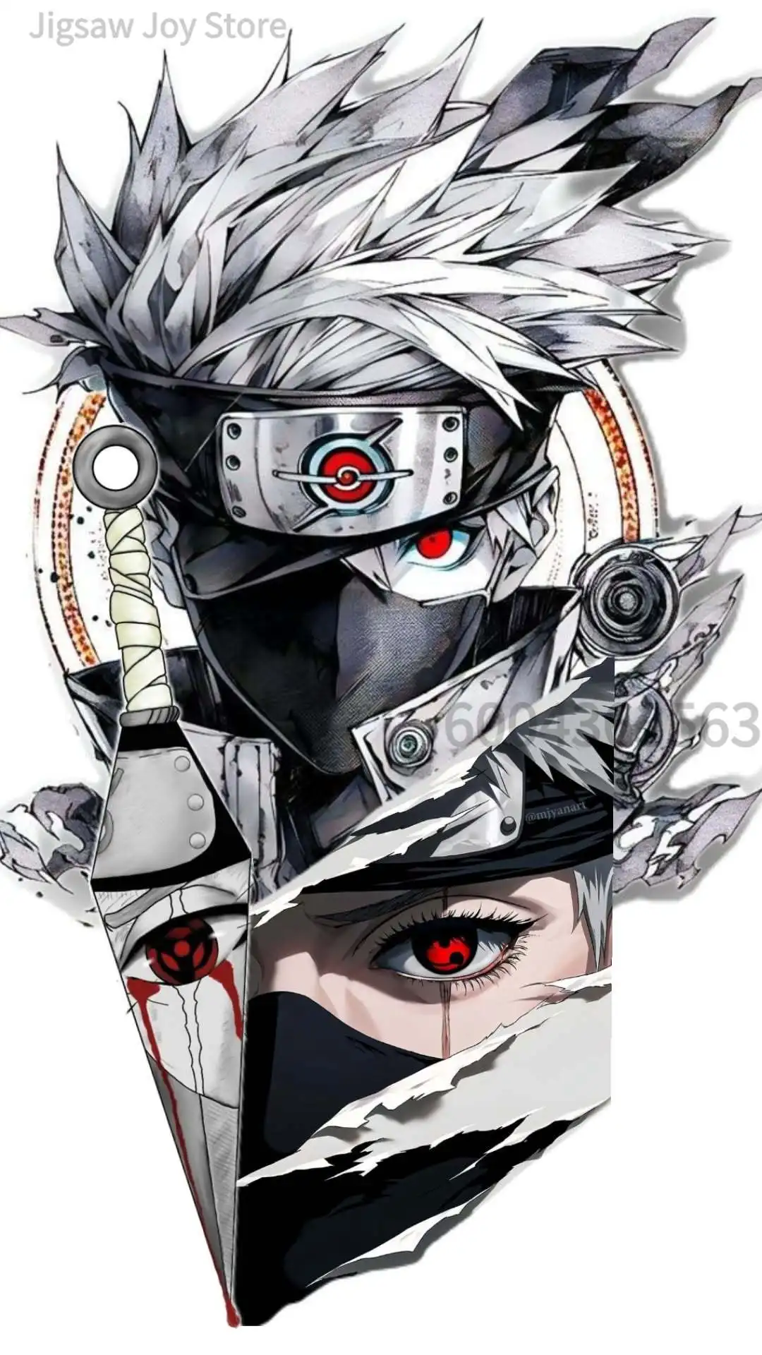 500-2000pcs Red Sun Ink Wash Ninja Jigsaw Puzzle,Retro Japanese Manga Art Puzzle, Hand Assemble Game, Anime Fan Collectible Gift