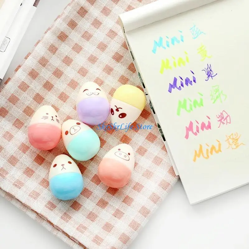 

E65E 6Pcs Eggs Shaped Markers Pens Colored Highlighters Chisel-tip Colored Markers for Planners Calendars Diary Scrapbooks