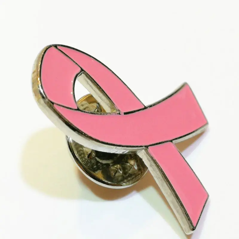 สีชมพู Bowknot เข็มกลัดโลหะผสมเคลือบมะเร็งเต้านมโลโก้ริบบิ้น Lapel Pins Badge