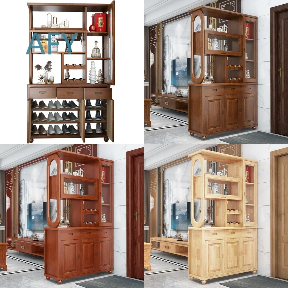 Living Room Partition Cabinet for Modern Home Decor Double Sided Solid Wood Wall Mounted Wine Rack Entryway Hall Screen