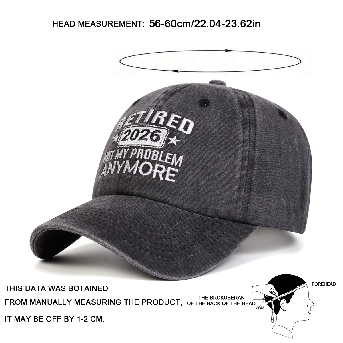 Unisex RETIRED Letter Embroidery Washed Baseball Cap Spring Autumn Outdoor Adjustable Casual Hat Sunscreen Hat Sports Cap