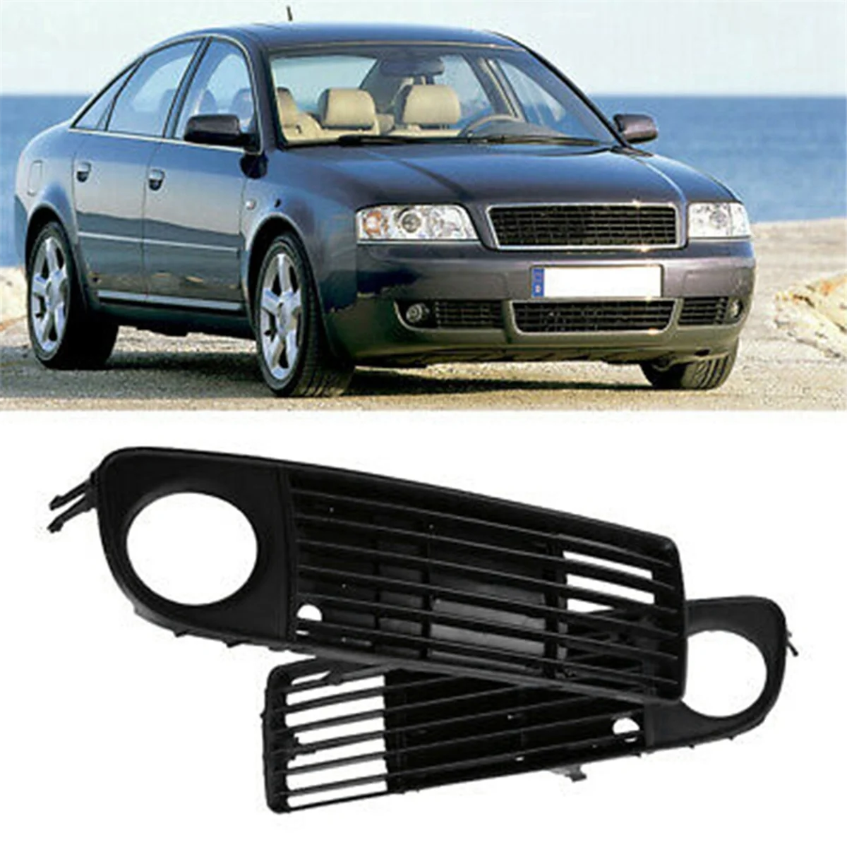 Automobile Front Bumper Fog Lamp Grille Fog Lamp Frame Cover for Audi A6 C5 1998-2001 4B0807682S 4B0807681S