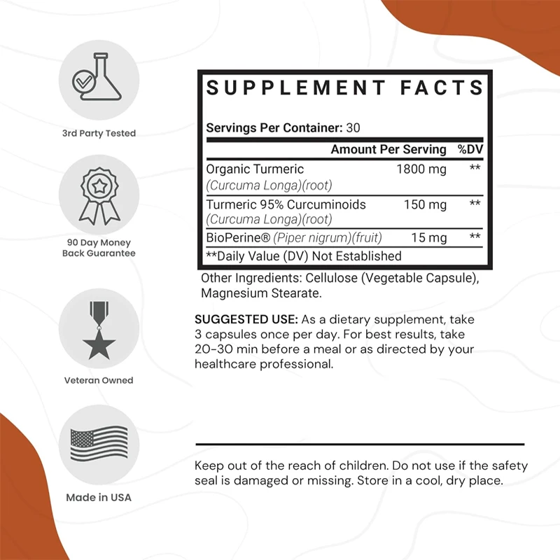 95% куркуминных питательных веществ, 1950 мг за сервиру. Высококачественная добавка для куркумы с 60 биопедийными капсулами с высокой абсорбцией.