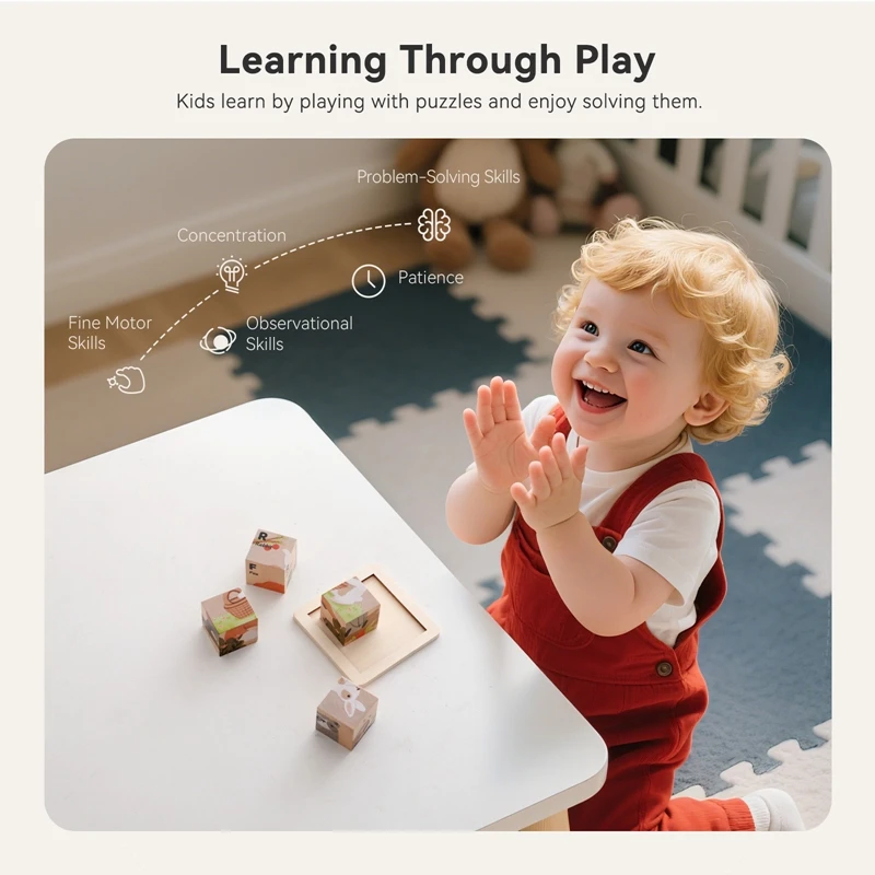 Baby Houten Blokken Speelgoed Kinderen Zes Zijkubus Legpuzzels Spel Dierenverkeer Cognize Vroeg Leren Educatief Speelgoed Kid Gift