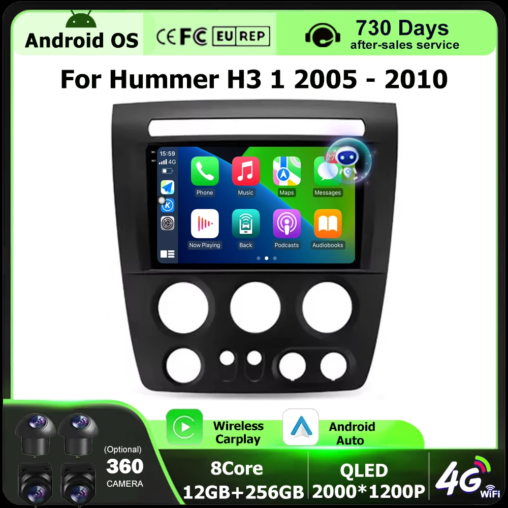 Android 16 Auto für Hummer H3 1 2005-2010 Autoradio Multimedia-Videoplayer GPS-Navigation Drahtloses Carplay DSP 360-Grad-Kamera