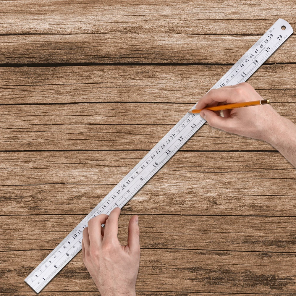 300mm/500mm Stainless Steel Ruler Centimeter Ruler with Inch and Metric Metal Straight Edge Drawing Ruler for School Office Home