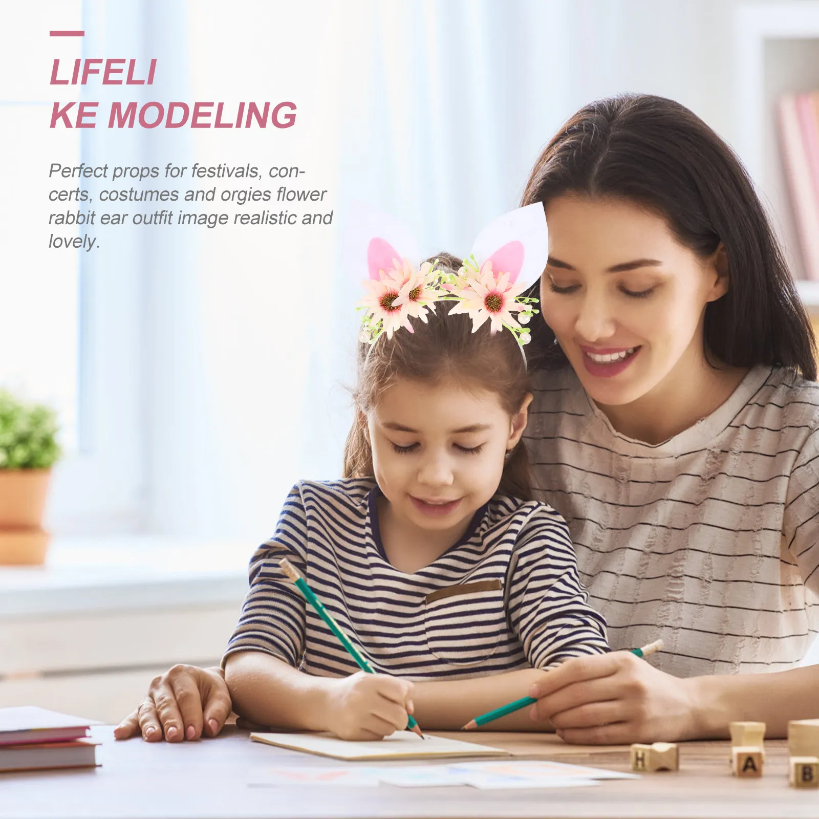 

1 шт. обруч для волос с ушками кролика и цветами, очаровательный детский головной убор, легкое украшение для волос для вечеринок, повязка на голову для косплея и фотосессий