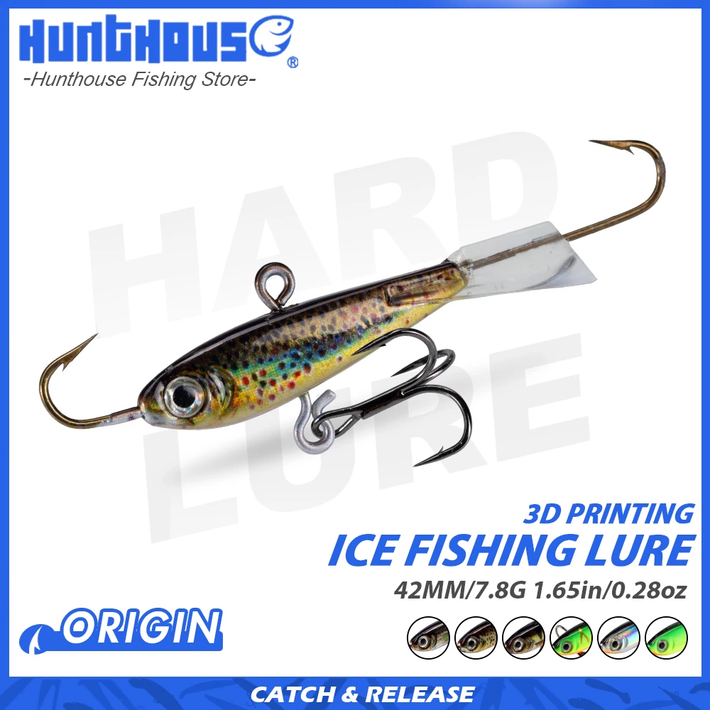 Hunthouse Winter ICE Fishing Lure Metal Jig Hard Bait 42mm/7.8g VIB 3D Printing Slow Sinking Jigging Spoon Spinner Bass Tackle