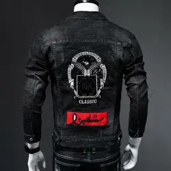 Spring and Autumn Embroidery Cowboy Heavy Motorcycle Cardigan Male Denim Jacket Men's Clothing Luxury Ripped Cowboy Outerwear