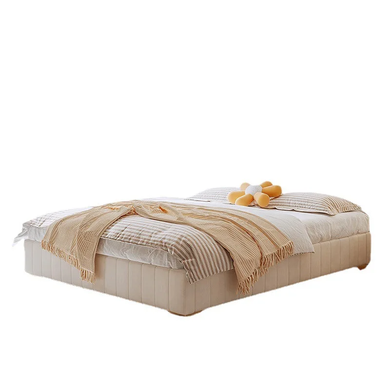 

Nordic light luxury bedside bed modern simple bedroom cream wind backless floor storage fabric bed