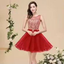 Glam Mini Dresses Homecoming ALine Illusion Applique - Red