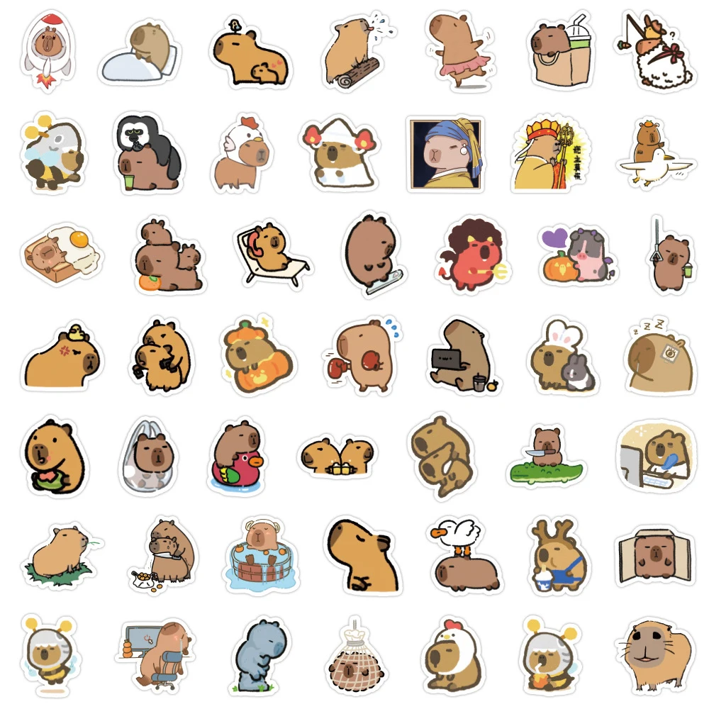 10/30/50/100pcs Cute Cartoon Animal Capybara Stickers Decals for Laptop Fridge Notebook Diary Funny Decoration Sticker Kids Toys