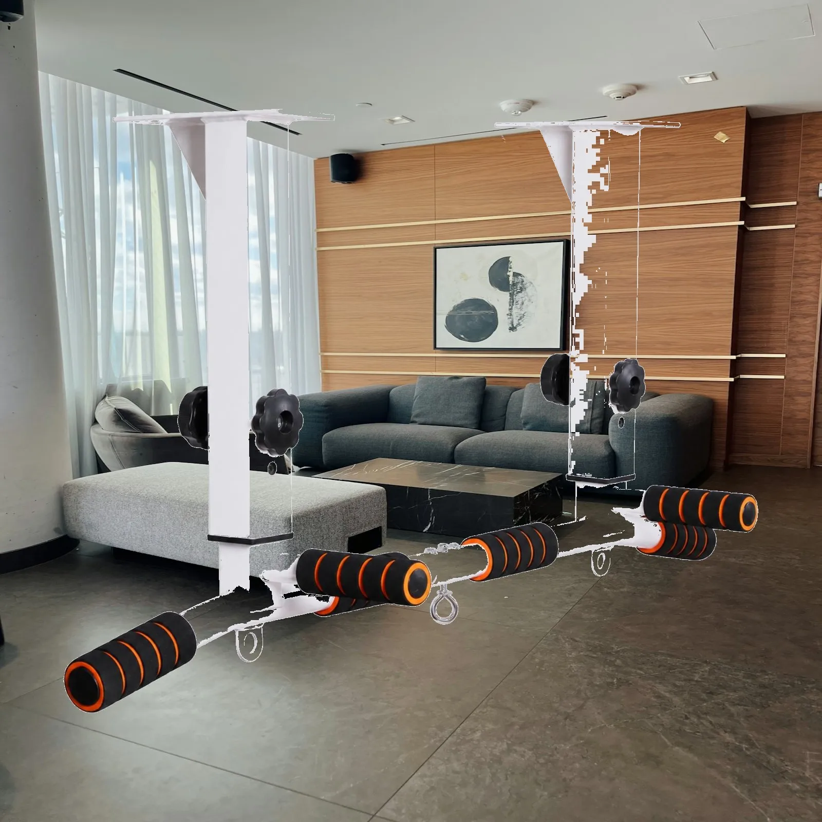 Adjustable Ceiling Pull-up Bar with Padded Grips Steel Frame Ceiling-Mounted Pull-up Bar Fitness Equipment Ergonomic Non-Slip