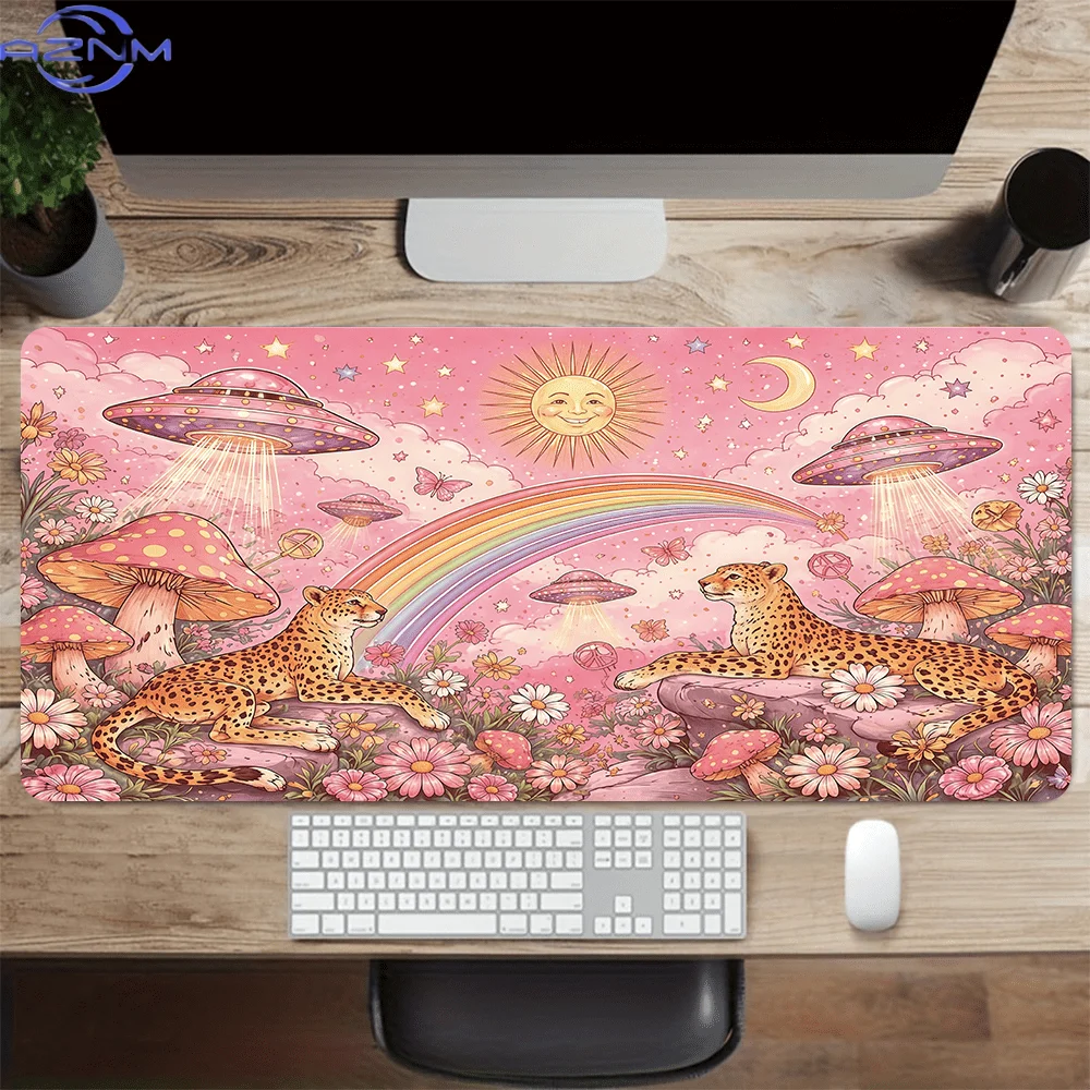 1pc Bohemian Cheetah Mushroom Pattern Mouse Pad  cm, Large Non-Slip Desk Mat, Desk Pad for Home Office - Soft Fabric Surface Key