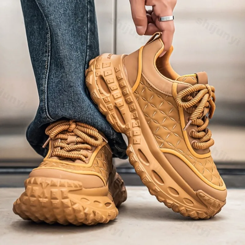 

Мужская винтажная повседневная спортивная обувь с низким берцем на толстой подошве, осень 2023, модные универсальные удобные нескользящие массивные кроссовки на шнуровке