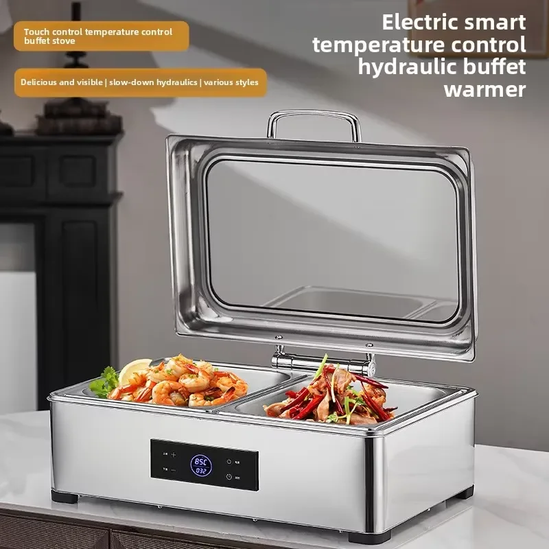 Smart touch electric heating pot with OLED display, hydraulic stainless steel buffet warmer, suitable for commercial catering