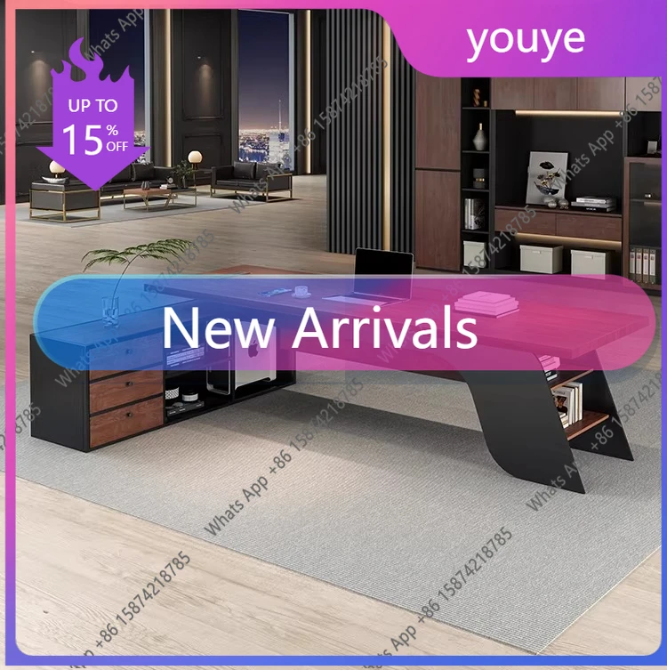 

Компьютерный стол N62 Walnut для офиса, стол руководителя, креативный офисный стол из массива дерева, стол для начальника с боковым шкафчиком.