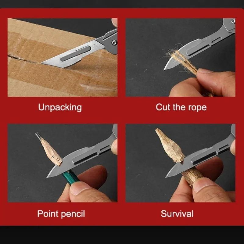 Couteau pliant à manche évidé, scalpel en acier inoxydable, coupe-déballage portable, multi-outils de survie EDC, boîte de scalpel, nouveau