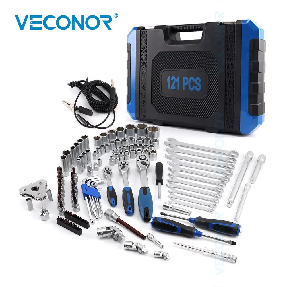 121-Piece Auto Repair Tool Set Socket Wrench Combination Wrench Oil Filter Spanner Hand Tool for Mulltifunctional Use