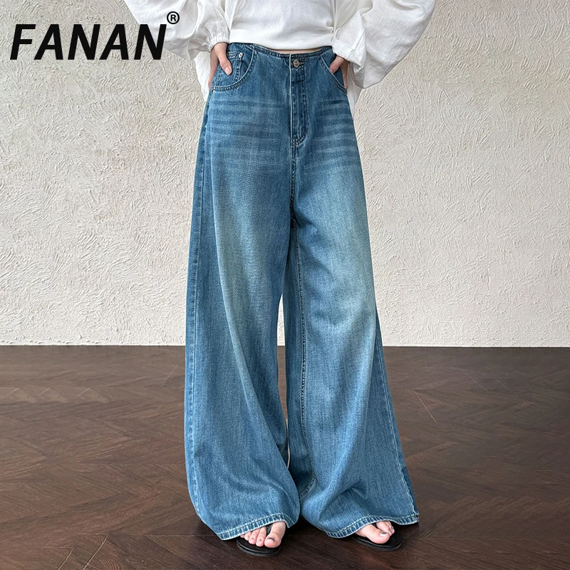 

Женские потертые джинсы с высокой талией FANAN, прямые широкие джинсовые брюки, офисные женские брюки, уличная одежда, новинка лета 2023 г.
