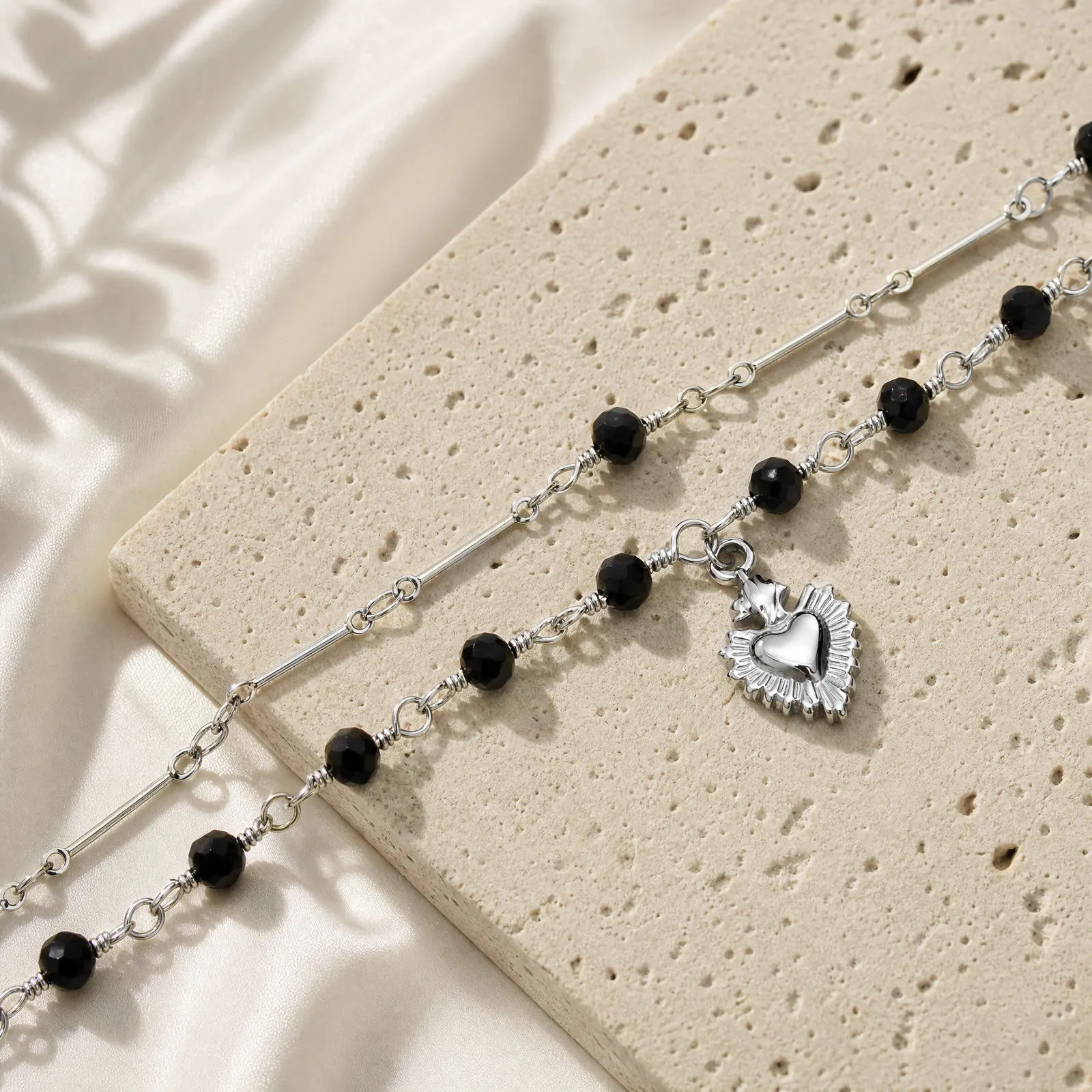 Gothic Sacred Heart Bracelet for Women, Double Layer